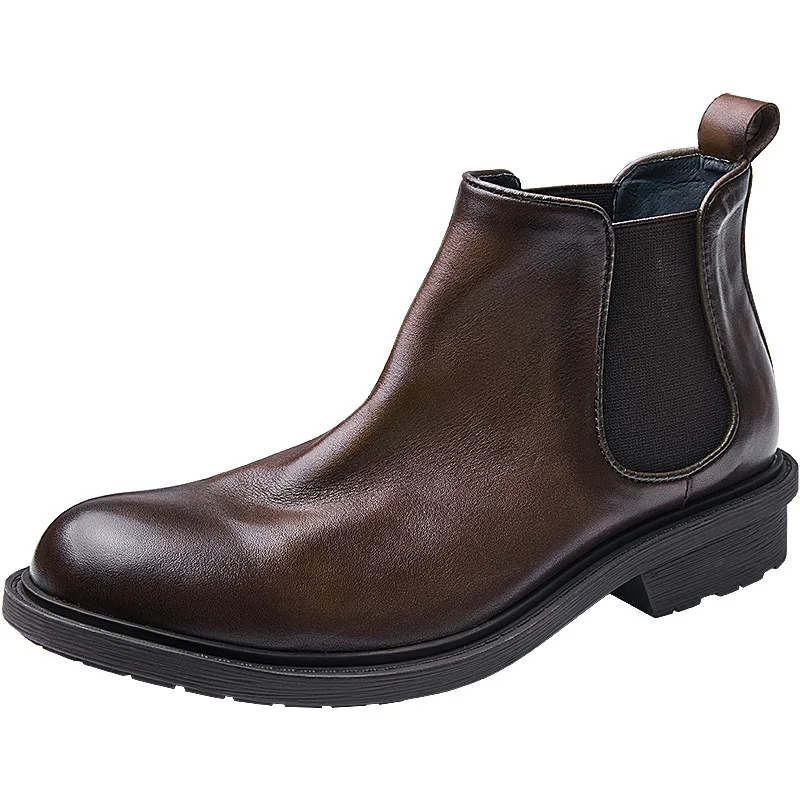 

High-top business handmade autumn winter retro cowhide High Quality Genuine Leather British Chelsea boots mens short boots male