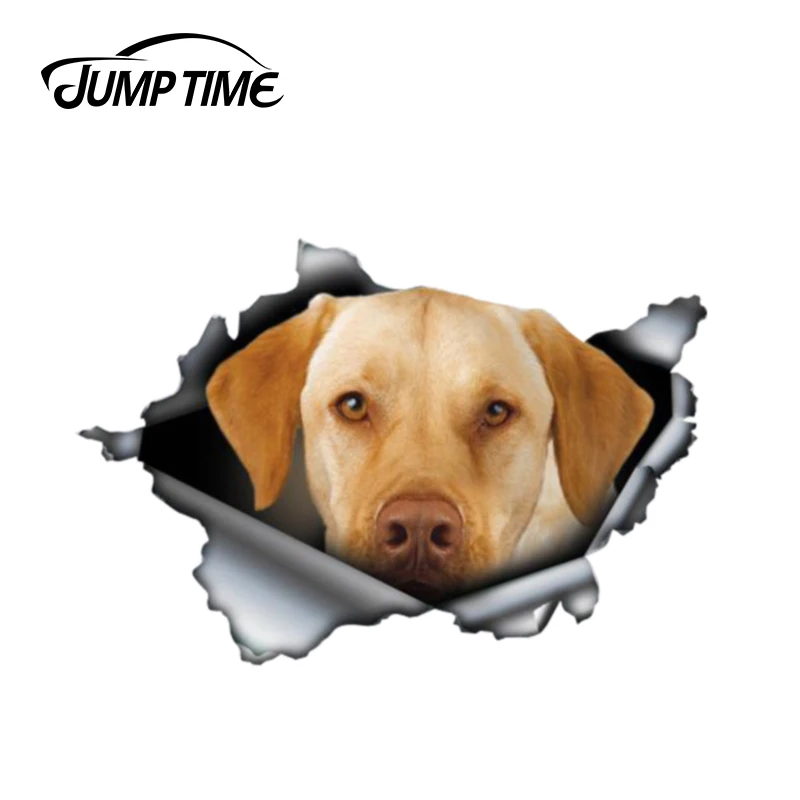 Jump Time 13cm x 8.8cm Yellow lab car decal 3D Pet Graphic Vinyl Decal Car Window Laptop Bumper Animal Car Stickers