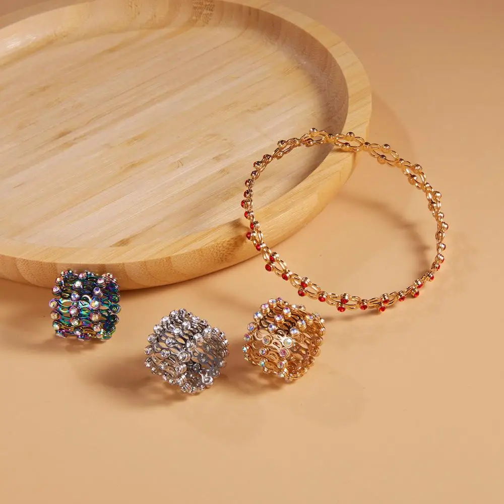 2 In 1 Magic Retractable Ring Bracelet Creative Stretchable Twist Folding Ring Crystal Rhinestone Bracelets Women Jewelry Gift