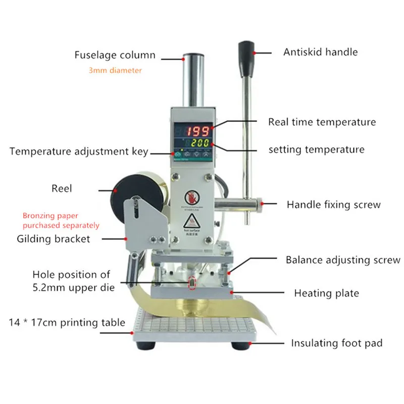 Hot Stamping Machine For Leather Embossing, Small Manual Digital Logo Leather PVC Card Papers Hot Branding Machine Tools WT-90DS