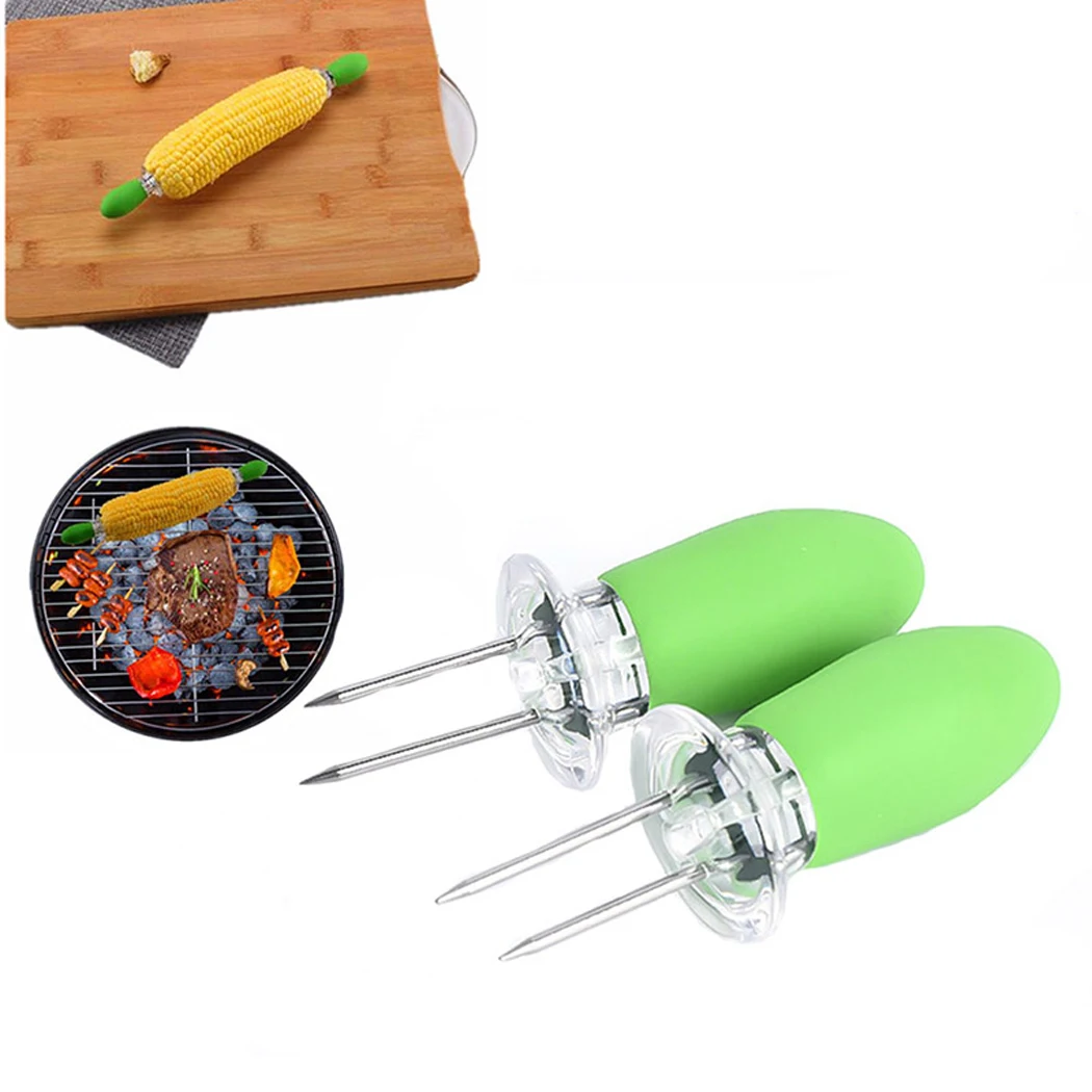 2PCS Corn Cob Holders Heat Resistant Corn Skewers Twin Prong Skewers Universal BBQ Picnics Camping Tools Kitchen Supplies