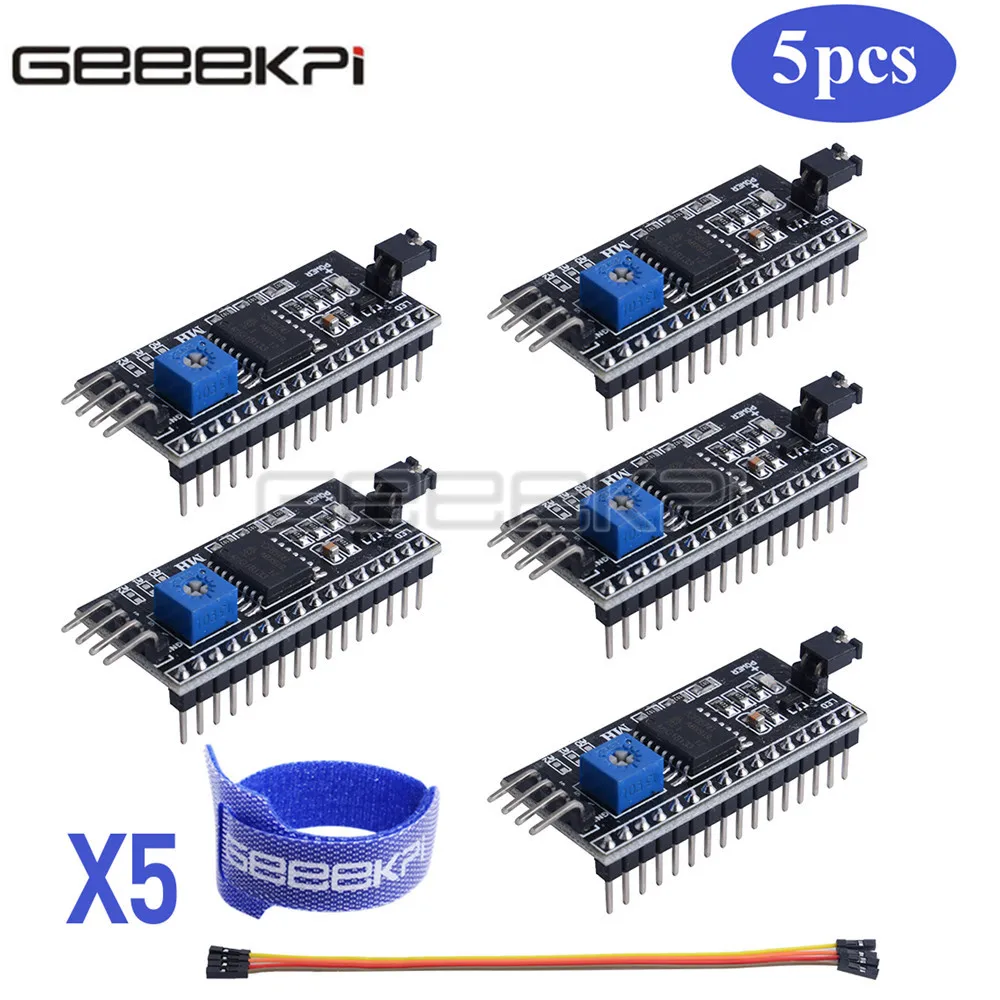 GeeekPi 5-PCS PCF8574T I2C TWI SPI Serial Interface Board Module Port for Arduino LCD 1602 LCD 2004 Display Module