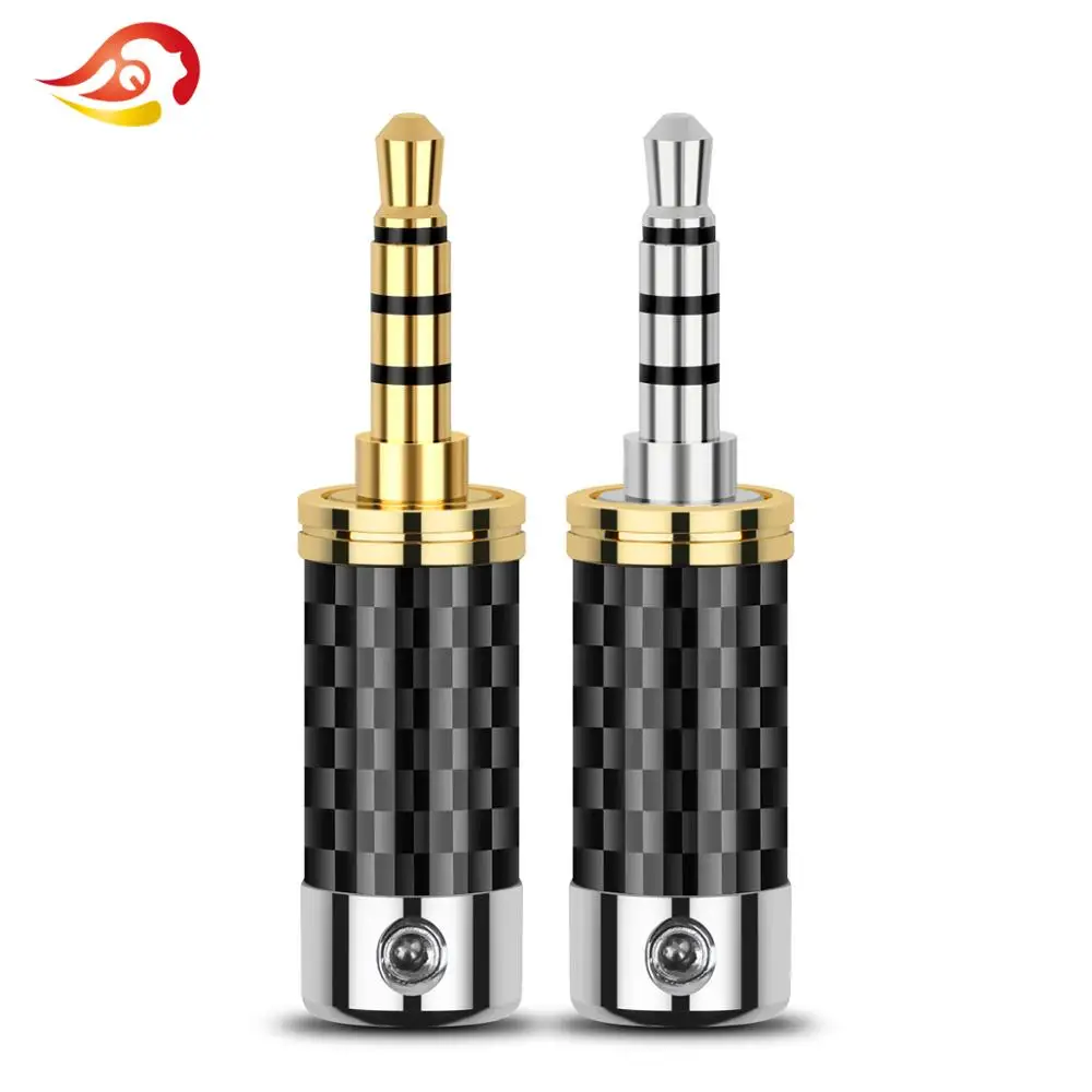 QYFANG 3.5mm 4 Pole Balanced Stereo Adapter Carbon Fiber Audio Jack Rhodium Plated Copper Earphone Plug Headphone Wire Connector