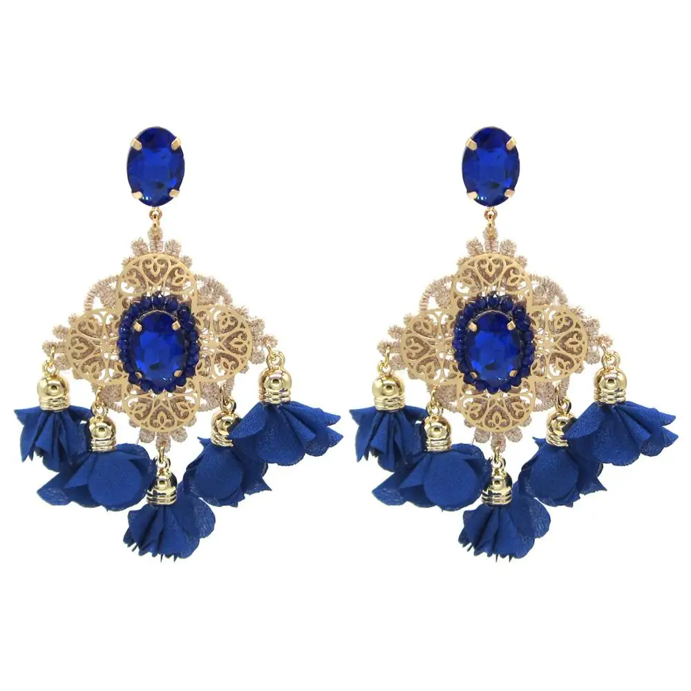 Zouchunfu 2022 New Jewelry Bohemian Large Size Drop Earrings For Women Flower Tassel Dangle Brincos Fashion Wedding Earring Ear