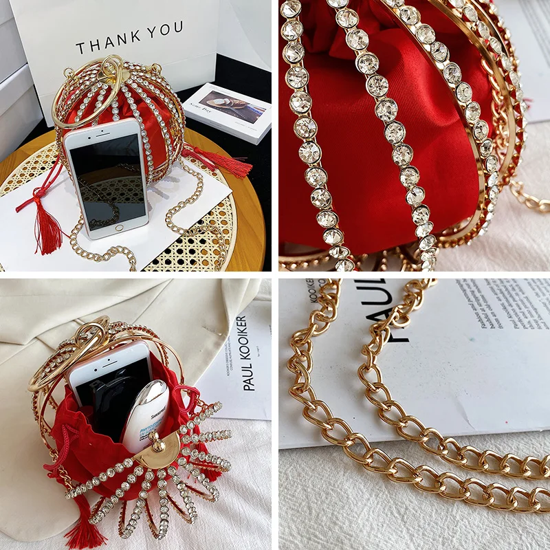 Luxurious Diamond Pearl Flower Metal Ball Women Party Evening Bag Ladies Pueses and Handbags Crossbody Chain Bag Designer Bag