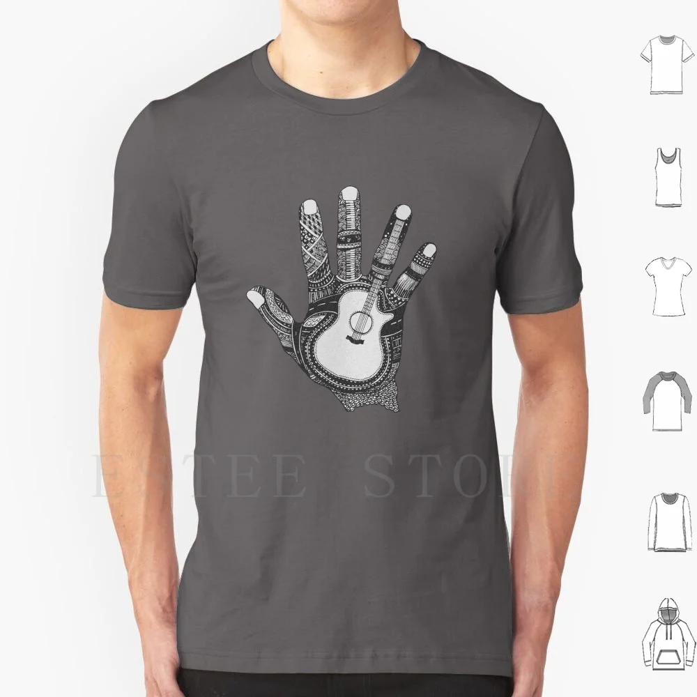 Guitar Hand T Shirt DIY Big Size 100% Cotton Guitar Hand Dark Grey Zen Doodle