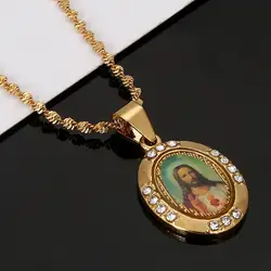 Gold Color Jesus Portrait Pendant Necklace Jesus Father Christian Chain Jewelry