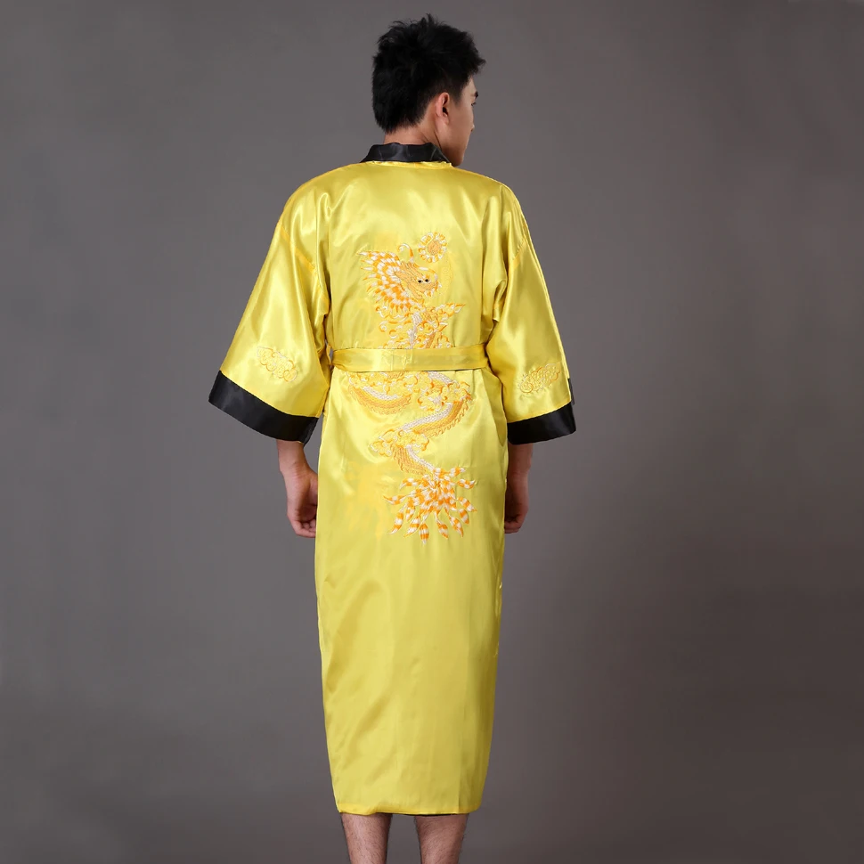 Luxury Men\'s Kimono Bathrobe Gown Robe Reversible Sleepwear Home Clothing Dragon Embroidery Nightgown Women Dressing Gown