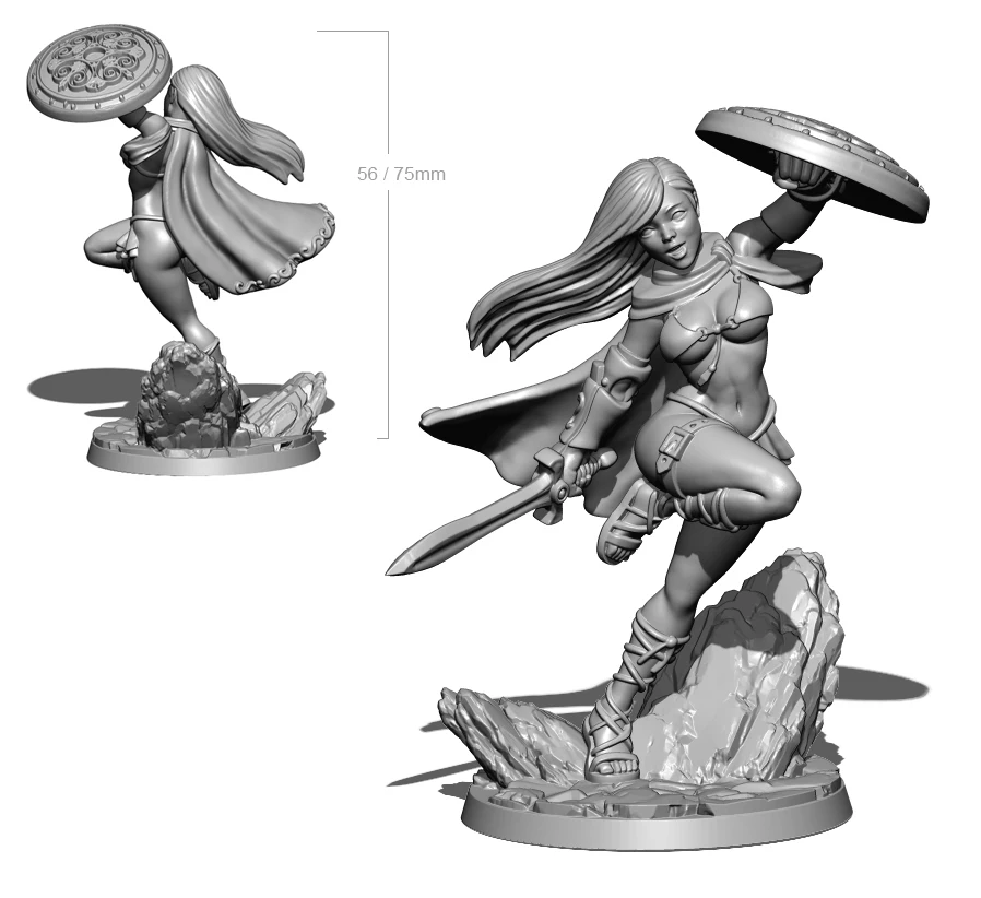 60mm Resin Model Lovely and Beautiful Girl Warrior 3D Printing Figure Unpaint No Color RW-034