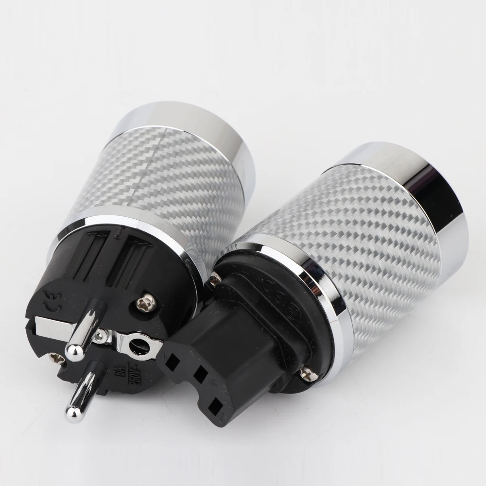 Hi-End WCF2-ER Carbon Fiber Rhodium EU Power Plug IEC Audio Connector HiFi AC Power Cord Plugs for Audiophile DIY Mains Cable