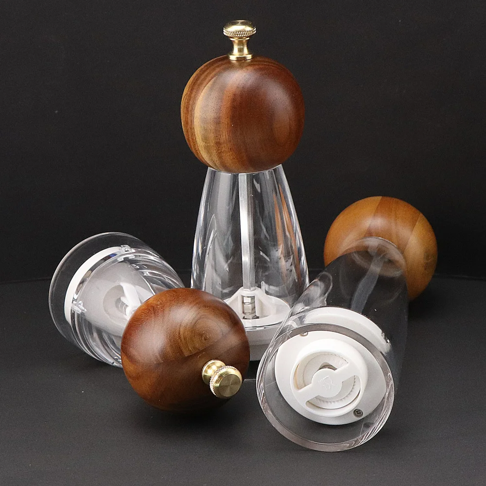 

Jaswehome Acrylic Pepper Grinder Wooden pepper bottle Manual rotation spice grinder Sea salt crusher household Kitchen tools