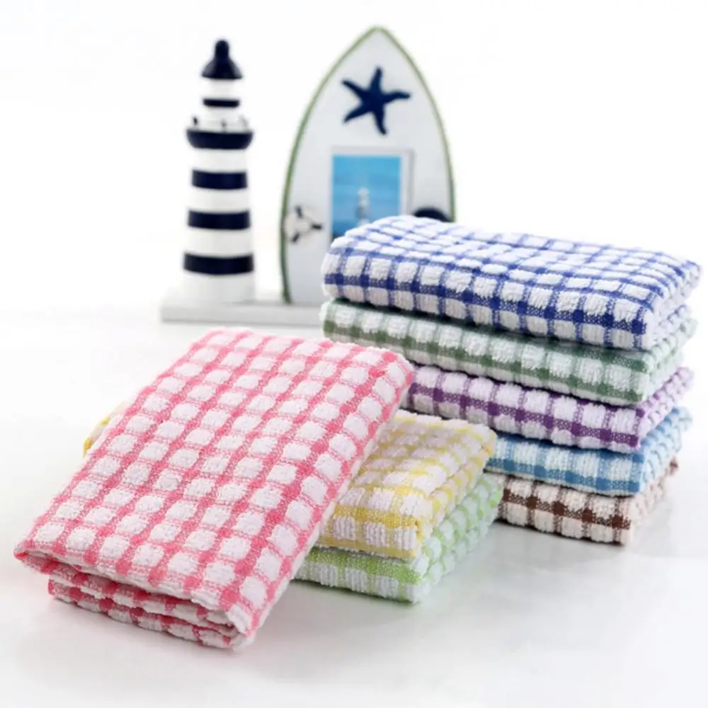 Soft Plaid Absorbent Kitchen Table Dishcloth Cotton Cleaning Cotton Tea Towel