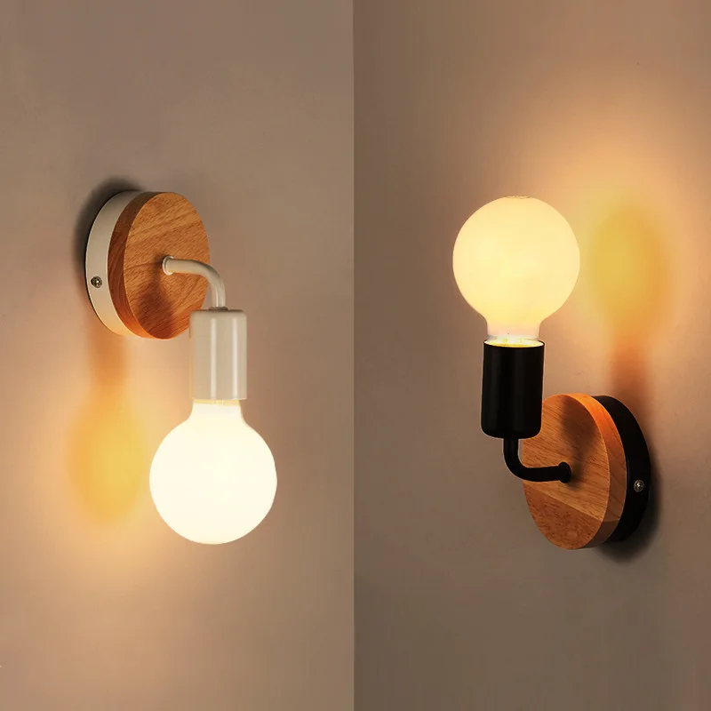 Fashion Iron Art E27 Wood Wall Lamps Modern Nordic Home LED Light Fixture Retro Restaurant Bar Corridor Indoor Wall Light Decor