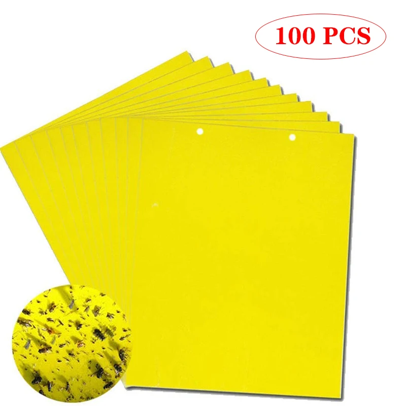 30-100pcs Strong Fly Traps Bugs Sticky Board Dual-Sided Catching Aphid Insect Pest Control Whitefly Thrip Leafminer Glue Sticker