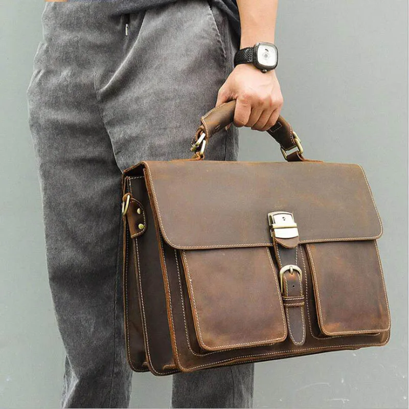 

Men Big Briefcase Bag Crazy Horse Leather Man Handbag Genuine Cow Leather Messenger Bag Male Laptop Business Office Shoulder bag