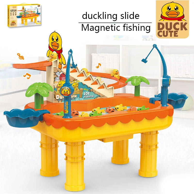 2 in1Children's Magnetic Fishing Toy Music Electric Circulation Fishing Duck Fishing Platform Water Play Game Toys for Kids Gift