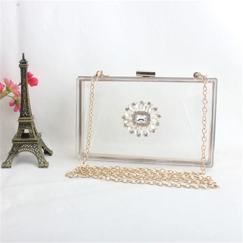 18X11 Cm Mùa Hè 2020 Mới Acrylic Trong Suốt Nắp Túi Clutch Kim Cương Dính Hoa Túi Cầm Tay Ăn Tối Túi túi Đeo Vai A6135