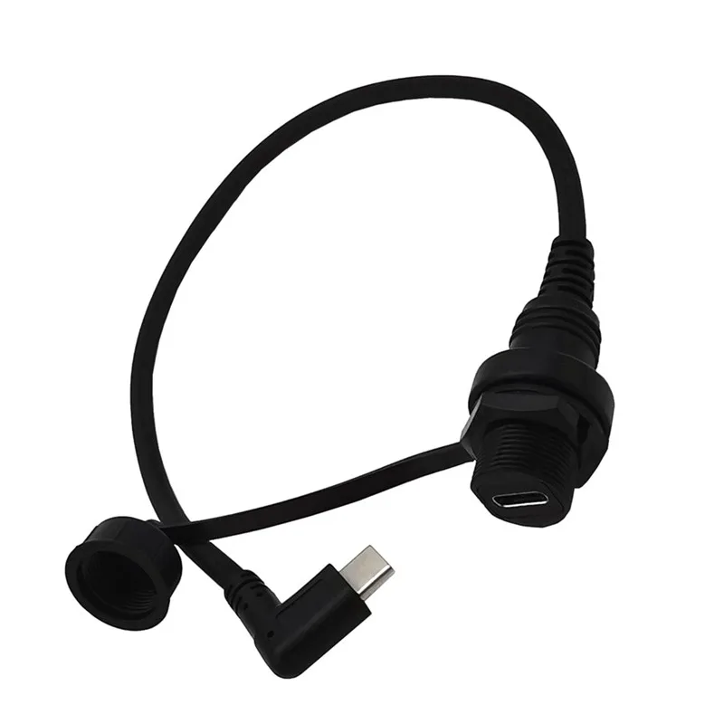 USB3.1 Type-C Up & Down & Left & Right Angle Male to Female AUX Flush Panel Mount Cable for Car Truck Boat Motorcycle Dashboard