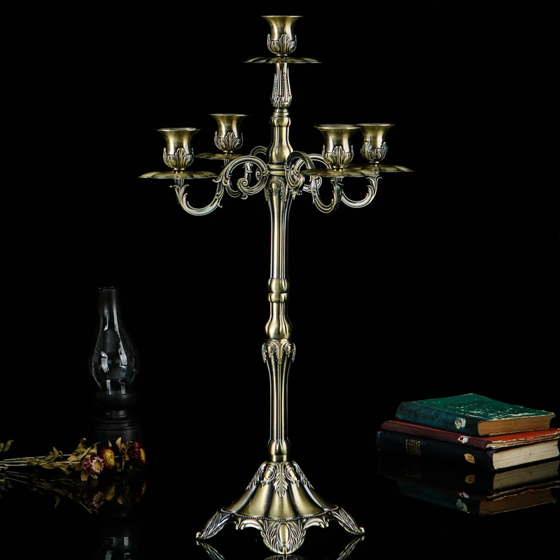 Antique Brass Metal Alloy Candle Holder With Five Cups European Home Decorative Zinc Alloy Small Middle Large Candle Holders