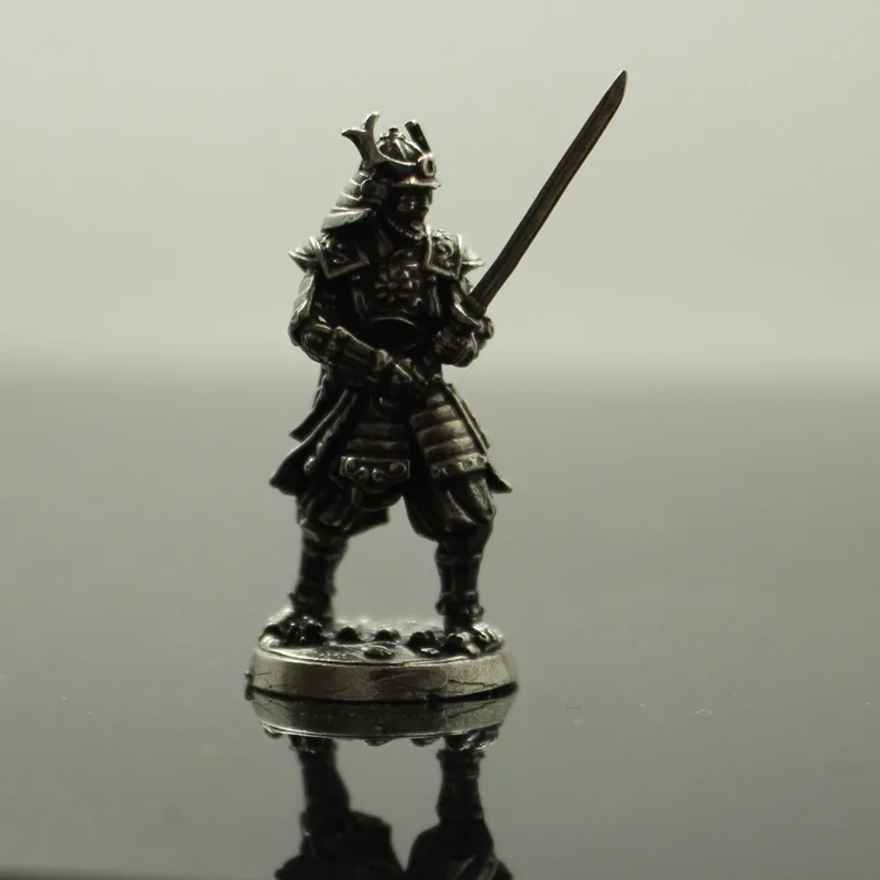 White Copper Japanese Shogunate Samurai Figurines Miniatures Vintage Metal Soldiers Model Statue Desktop Toy Ornament Decoration