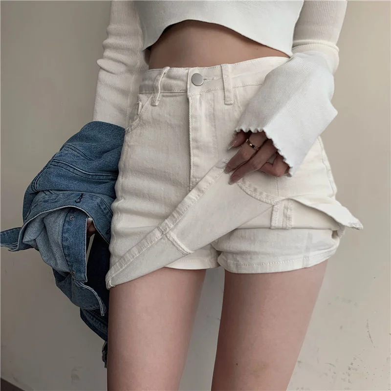 Stretch Jeans Mini Skirt Short Denim Skirts Pockets Women Girl Summer Y2K White Faldas High Waist Korean Fashion Pencil Skirts