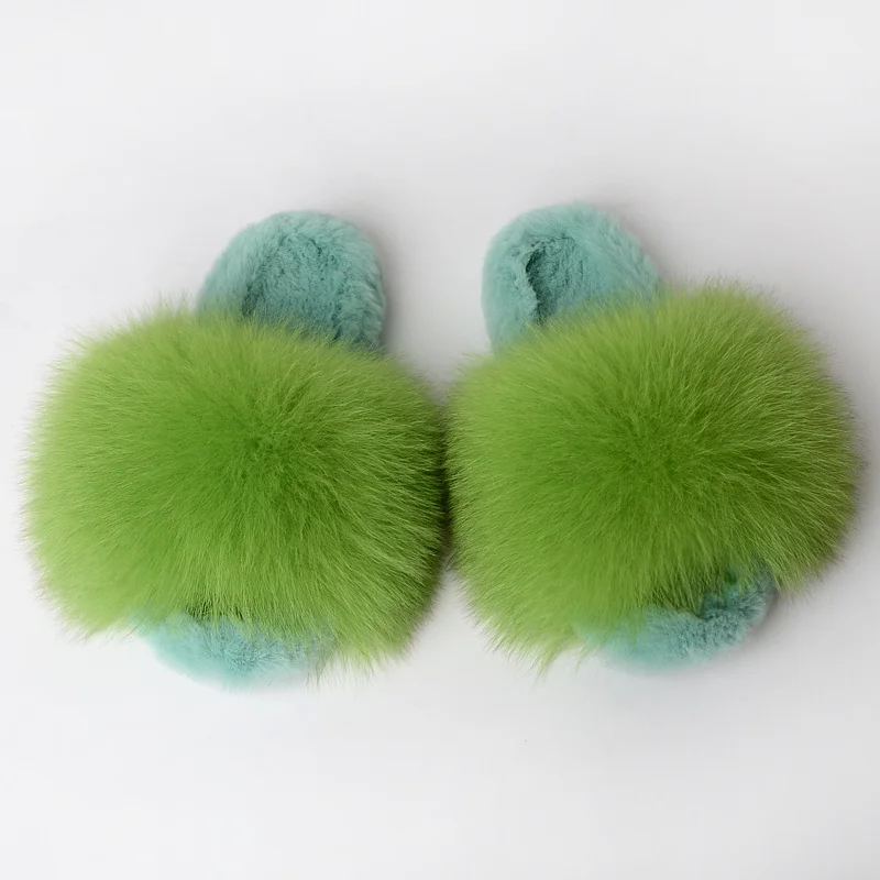 Summer Real Fox Fur Slippers,Cute And Soft Women\'s Shoes, Household Sandals,Warm Fur Flip-Flops,Fluffy Indoor Shoes ,Fur Sandals