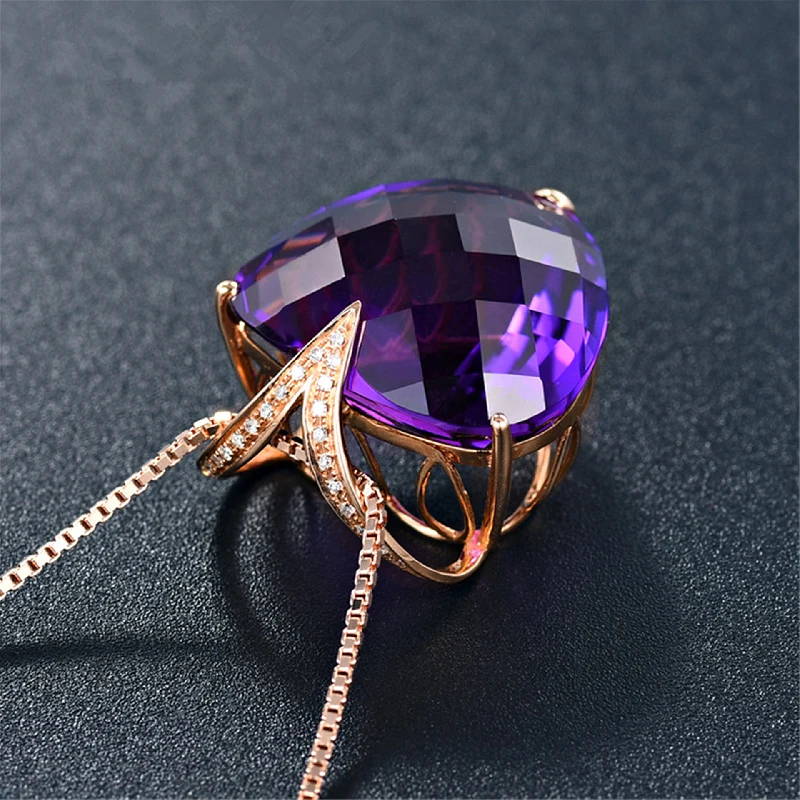 Fashion Women Necklace 925 Silver Jewelry Heart Shaped Amethyst Zircon Gemstones Pendant for Wedding Party Ornaments Rose Gold