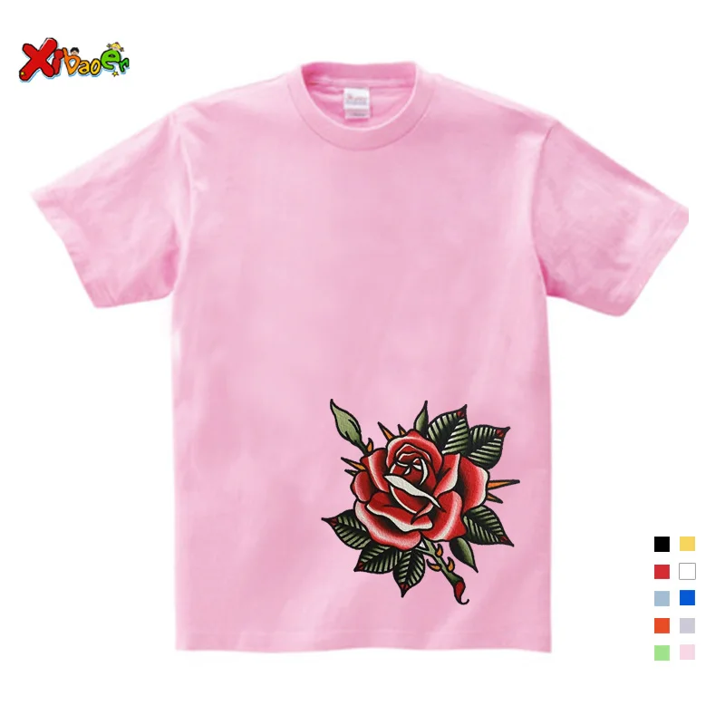 girls t shirts 2020 New Kids T-shirts ROSE Printed T Shirt Men Boy T Shirt Summer Black T-shirt Rose Design white black