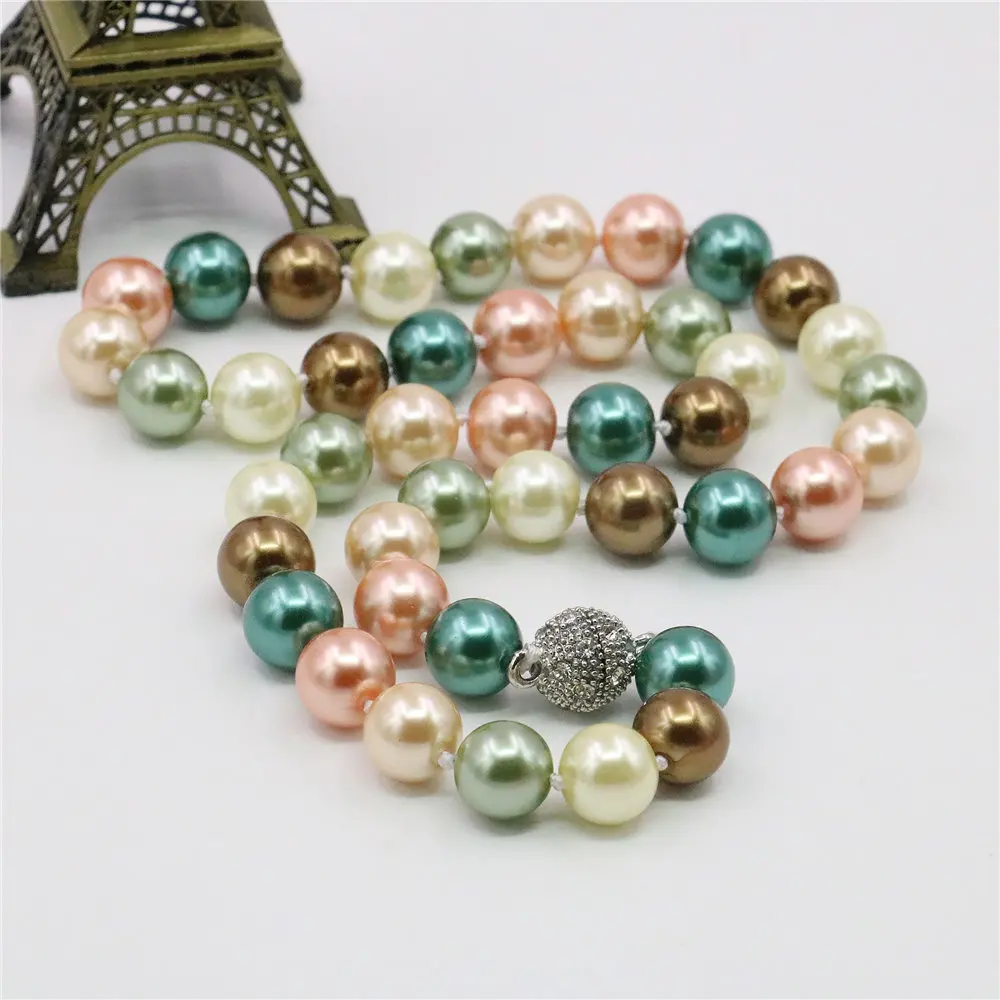 10mm South Shell Pearl Round Beads Necklace Magnet Clasp Beads DIY Jewelry Natural Stone Valentine\'s Day Gift