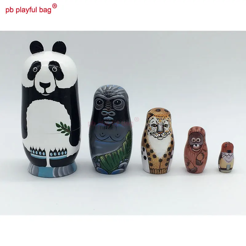 PB-Conjunto de juguetes de madera para niños, set de juguetes de cinco capas pintados a mano, panda, regalo artesanal, decoración del hogar, HG17