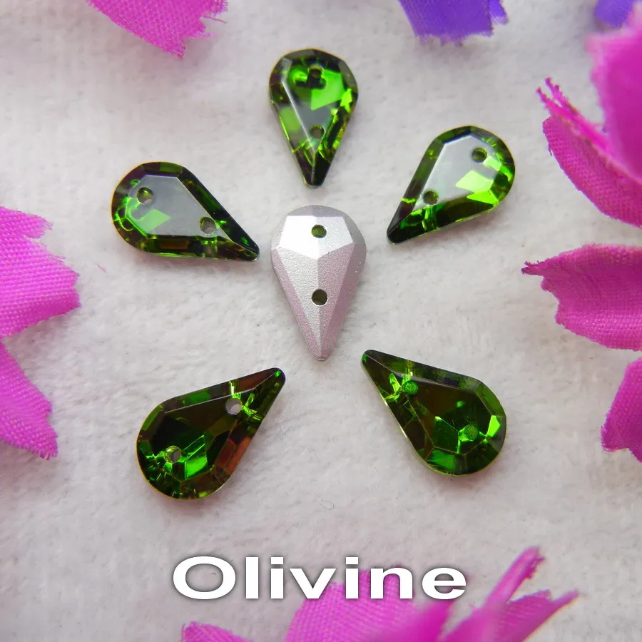Glaskristall, zwei Löcher, 8*13mm, 50 Stück/Beutel, schöne Farbmischung, schlanke Tropfenform, aufnähbare Strassperlen für Kleidung, Schuhe, DIY. – Detail 4