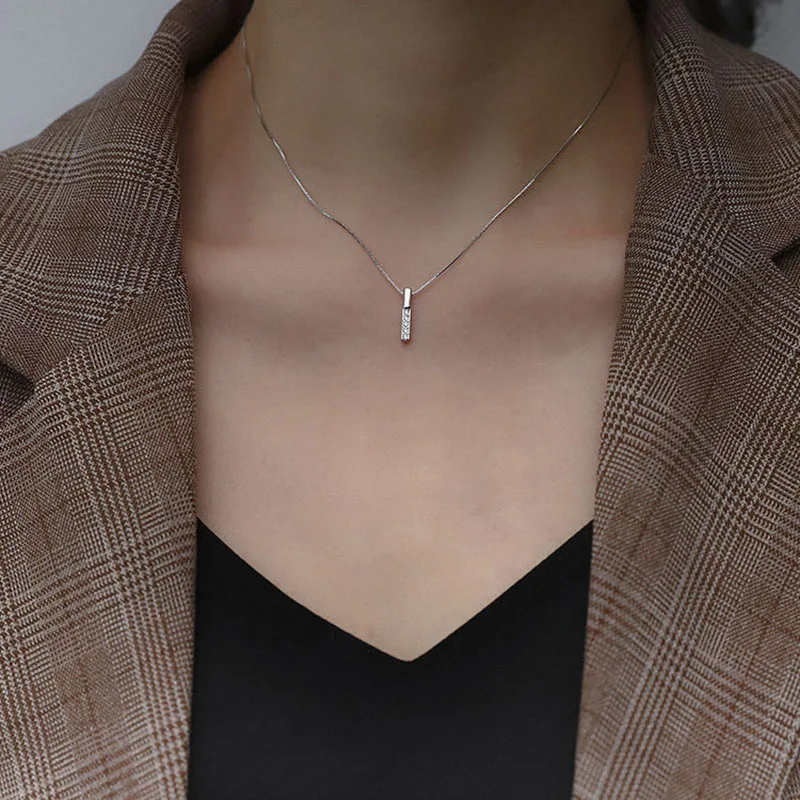 Hot Sale 925 Sterling Silver Necklace Simple Geometric Cubic Zircon Necklace Shiny Exquisite Clavicle Chain Ladies Fashion Jewel