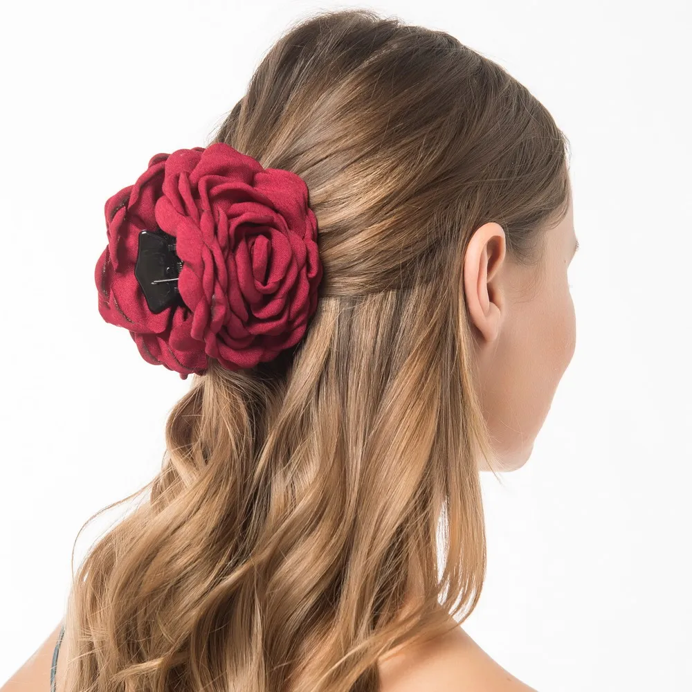 Pinzas en forma de garra para el pelo con forma de rosa de tela para mujeres y niñas, pasador, pinzas para el pelo de plástico, accesorios para el