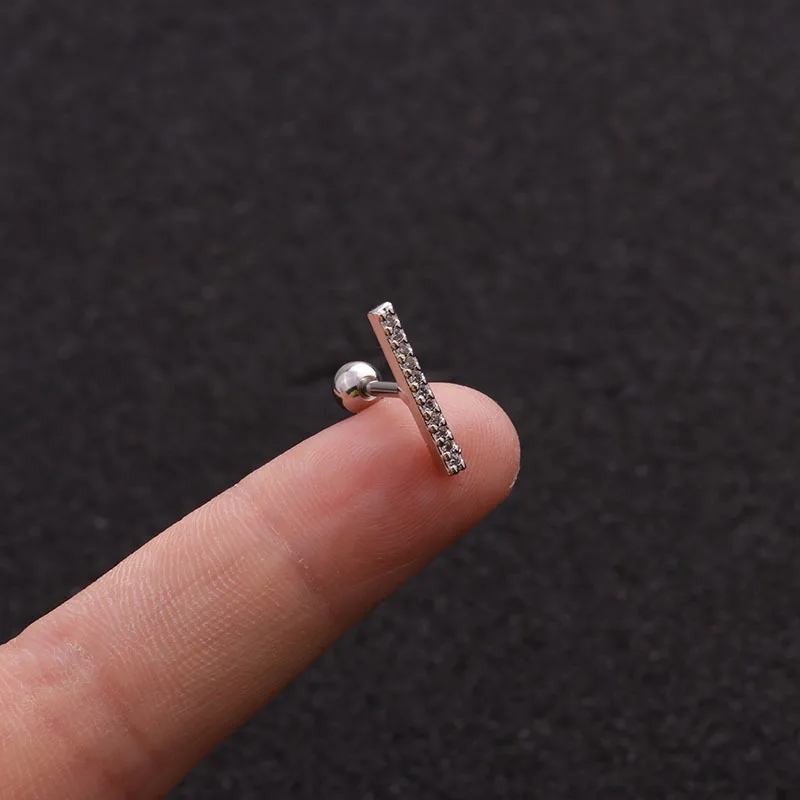 1 قطعة بسيطة صغيرة الزركون هندسية بار قرط الاذن المرصع لطيف مزدوج الوجهين المسمار الكرة الأذن الغضروف ثقب الكفة مجوهرات