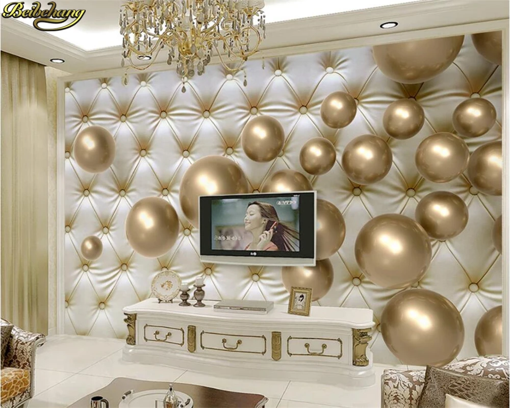 beibehang Custom 3d wallpaper mural fashion 3d stereo metal spherical soft bag modern TV background wall papel de parede