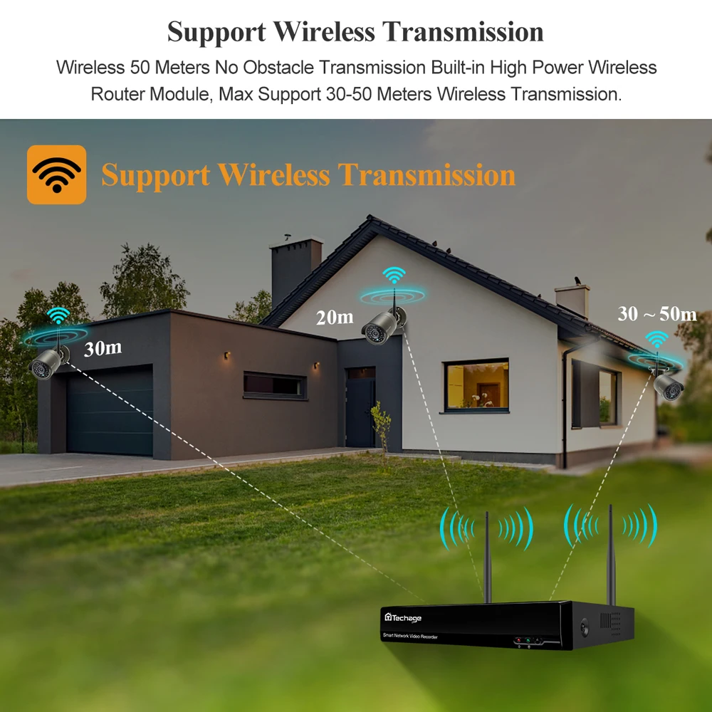 Techage-cámara IP de seguridad impermeable para exteriores, dispositivo de vigilancia de 3MP, con WiFi, detección humana, funciona con procesador inalámbrico