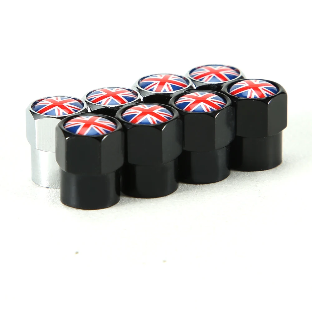 AUTCOAT Aluminum Alloy/Copper England British National Flag Tire Valve Stem Cap Tire Wheel Stem Air Valve Caps for Auto Cars