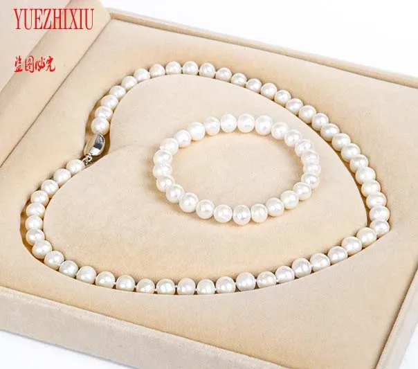 

Gifts Natural 9-10mm Freshwater Pearl Necklace Women's Neck Bracelet earring 18inch