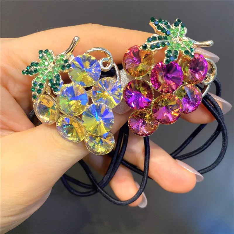 Rhinestone Hair Accessories Shiny Grape Crystal Hair Ring Hair Rope Sweet Sen Fruit K9 Shiny Exquisite Tie Head Rope