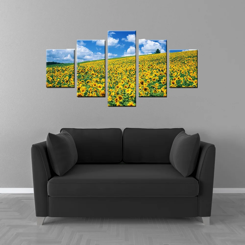 Porch Office Flowers Wall Art Yellow Sunflowers Blue Sky Picture Canvas Prints for Bedroom Kitchen Hallway Wall Decor Drop Ship