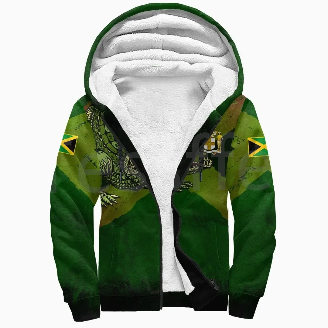 Tessffel Reggae County Flag Africa Jamaica King Emblem Lion 3DPrint Men/Women Winter Coat Zipper Fleece Hoodies Casual Jacket A1