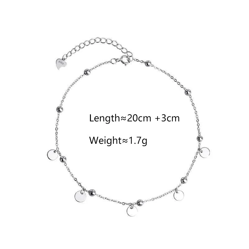 925 Sterling Silver Charming Disc Chain Anklet Bracelet For Women Foot Jewelry