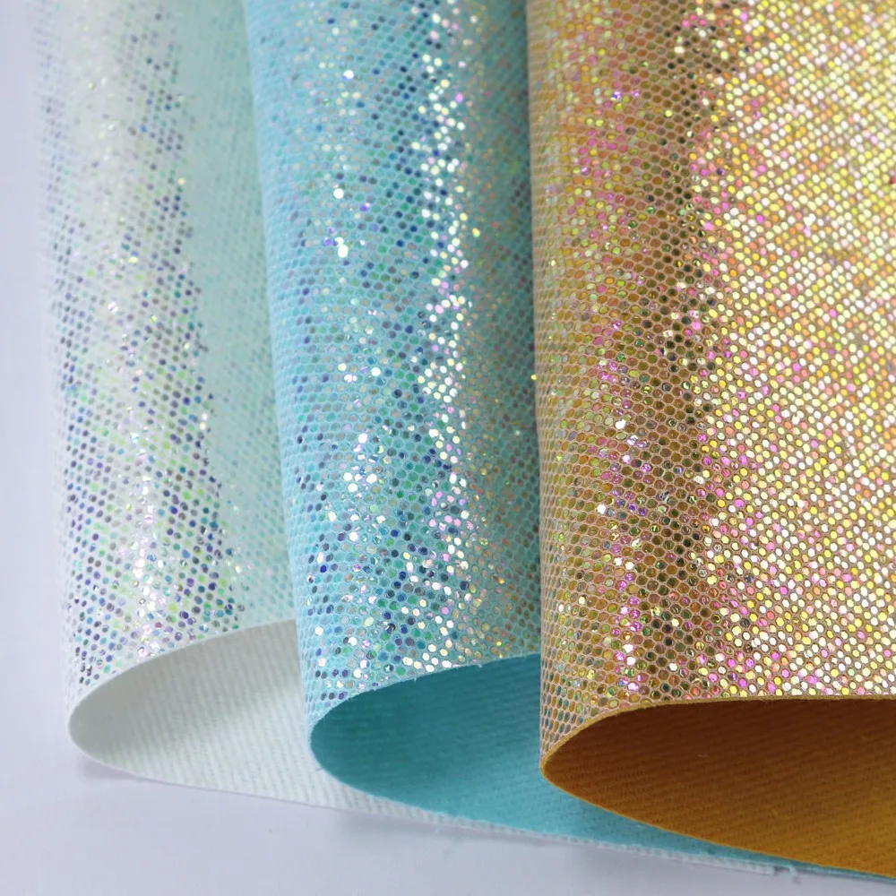 30x132cm Mesh Shiny Iridescent Chunky Glitter Fabric Roll Faux Leather For Bows Earring Decorations DIY AY310