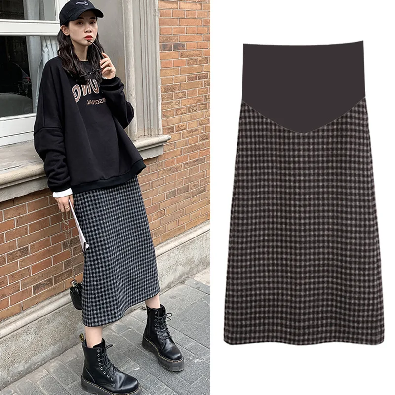 New Autumn Winter Thicken Woolen Maternity Skirts Chic Ins Belly A Line Skirt Clothes for Pregnant Women Pregnancy Pencil Skirt