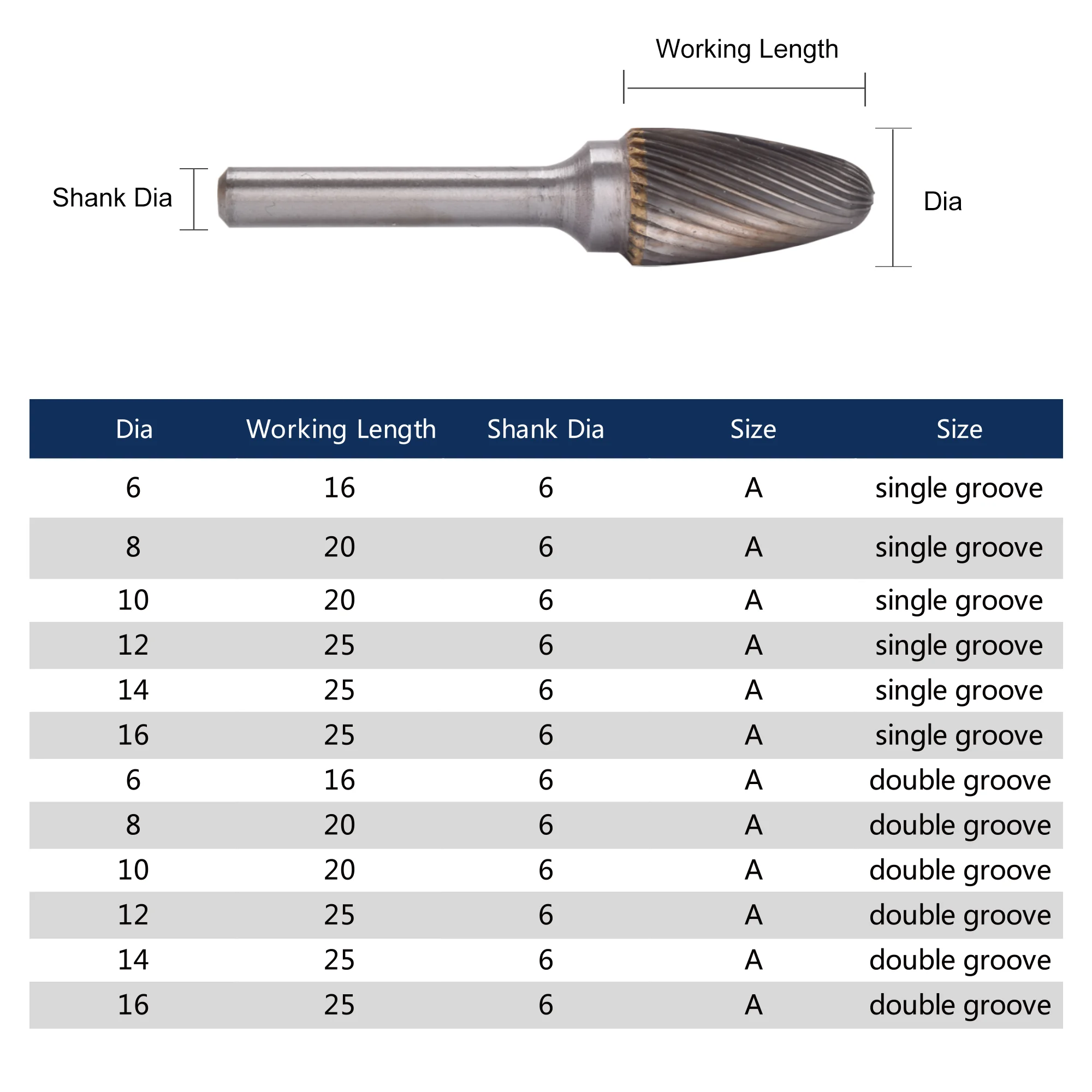 UCHEER 1pc 6mm F type Single/double cut Carbide burr Cutter Metal Grinding Carving Rotary File Cylindrical Router Bit