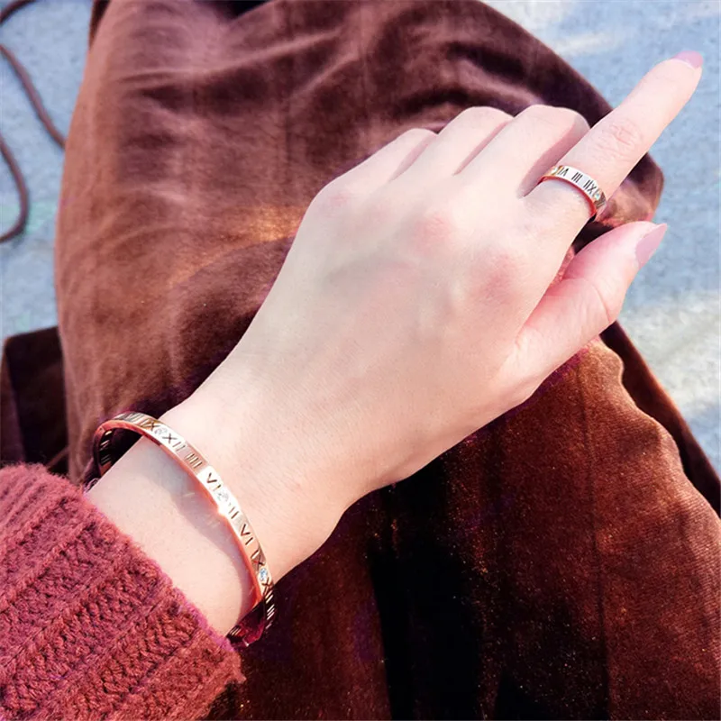 YUN RUO Trendy Roman Number Couple Ring Rose Gold Color Woman Gift Fashion Titanium Steel Jewelry Not Change Color Drop Shipping