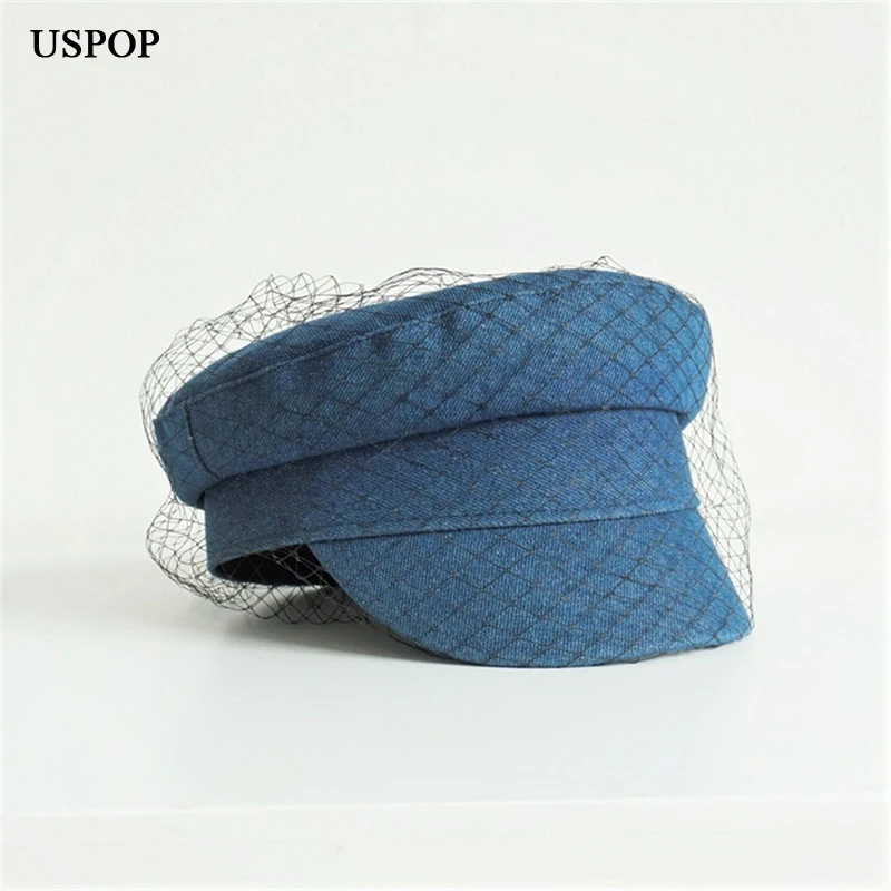 USPOP Brand Designer Fashion Autumn Winter Caps Women Mesh Yarn Newsboy Caps Flat Denim Caps