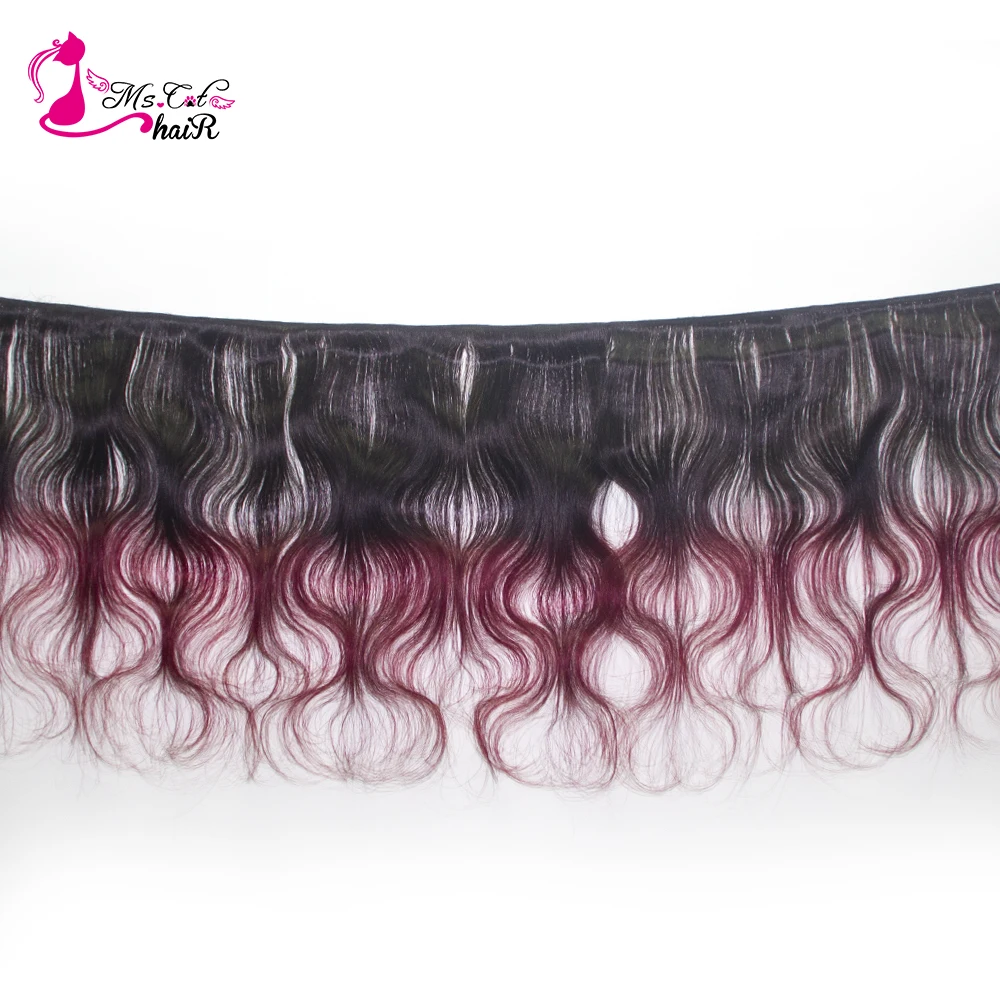 Ms Cat Hair Brazilian Hair Body Wave 4 Pcs/lot 1B/Burgundy Ombre Hair Bundles Weave 99J Red Remy Hair Extensions 10inch-26 Inch