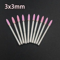 10PCS/lot 3*3mm Abrasive Mounted Stone Dremel Accessories Grinding Stone Wheel Head For Dremel Rotary tools Bullet-shape Pink