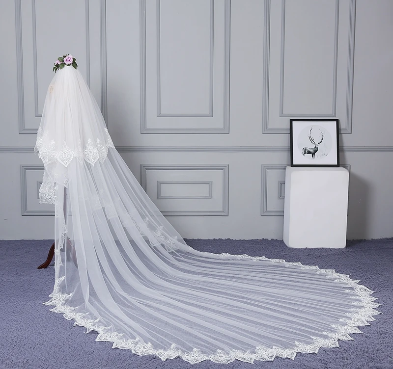 Voile de Mariée en Dentelle Ivoire, Grande Taille, Accessoires de Mariage, Nouvelle Collection, 2025